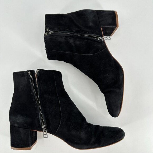 Madewell Black Suede Jada Chunky Block Heel Leather Boho Classic 7.5 Ankle Boot - Picture 4 of 9